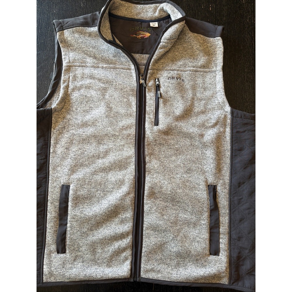 Orvis Gray Heather Full Zip Quilted Side Panel Fleece Vest Mens XXL